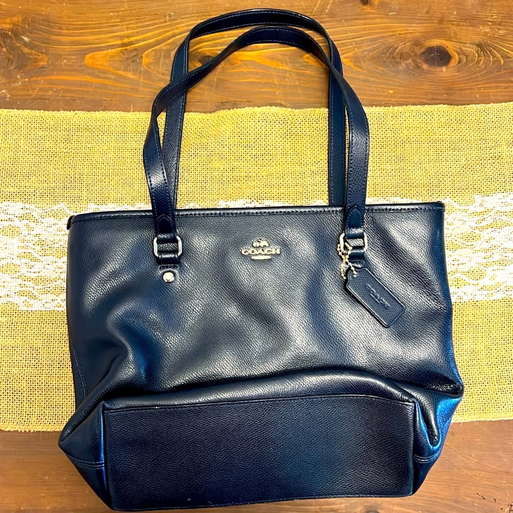 Navy blue leather Coach small tote